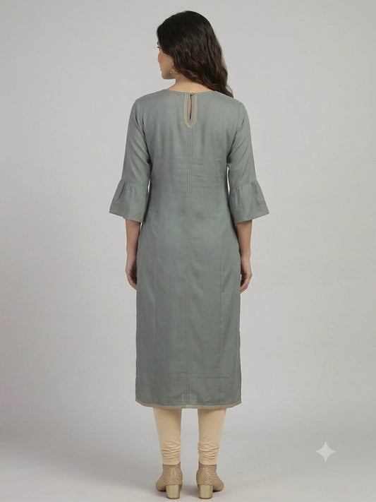 Premium Grey Ethnic Kurti with Embellished Neckline