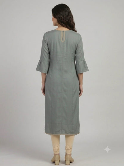 Premium Grey Ethnic Kurti with Embellished Neckline