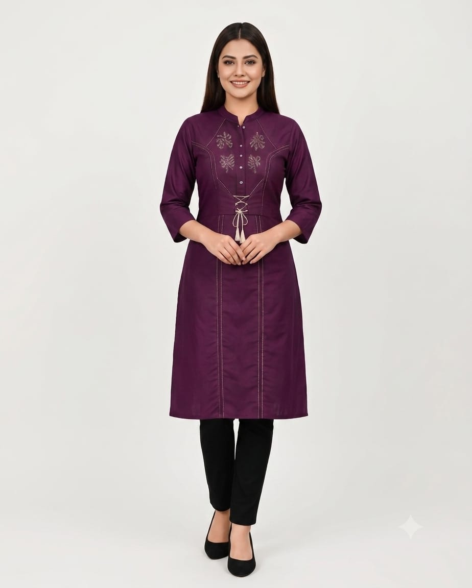 Regal Purple Kurti with Corset-Style Tie-Up & Tassels