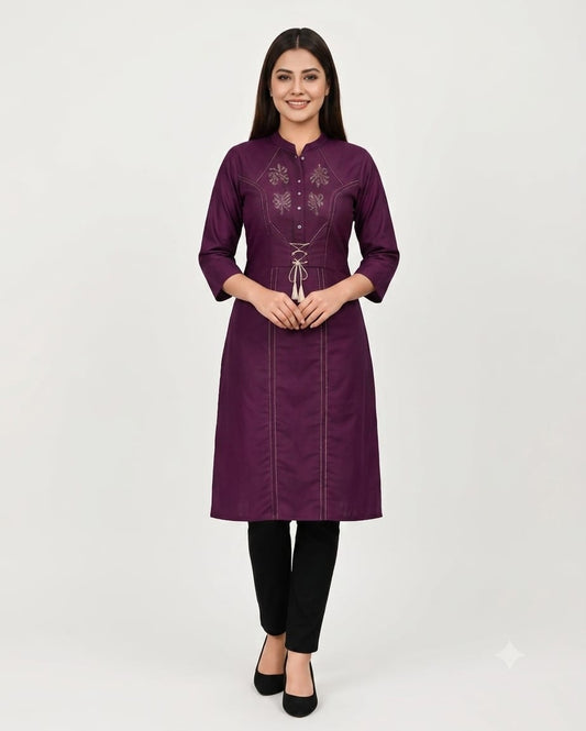 Regal Purple Kurti with Corset-Style Tie-Up & Tassels