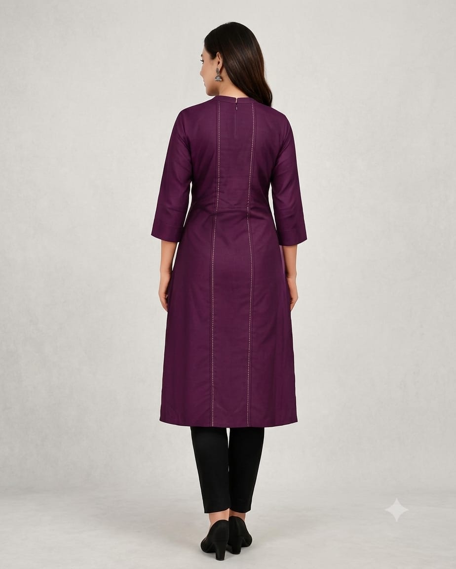 Regal Purple Kurti with Corset-Style Tie-Up & Tassels