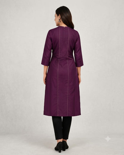 Regal Purple Kurti with Corset-Style Tie-Up & Tassels