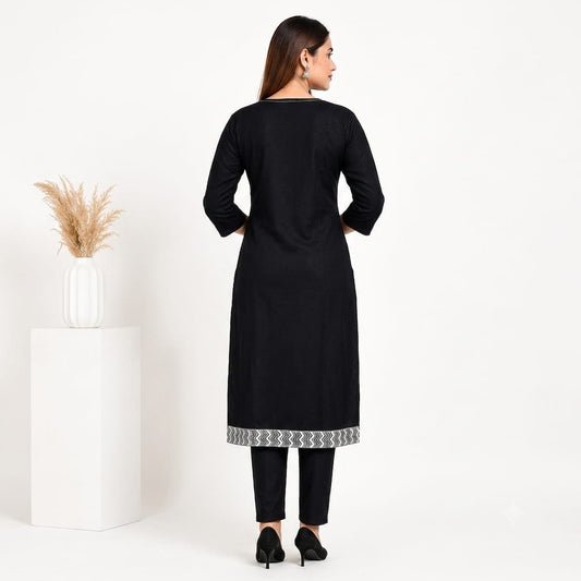 Signature Black Kurti with Embroidered Neckline & Hem