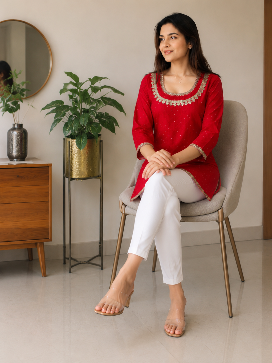Stunning Red U-Neck Short Kurti for Party Wear