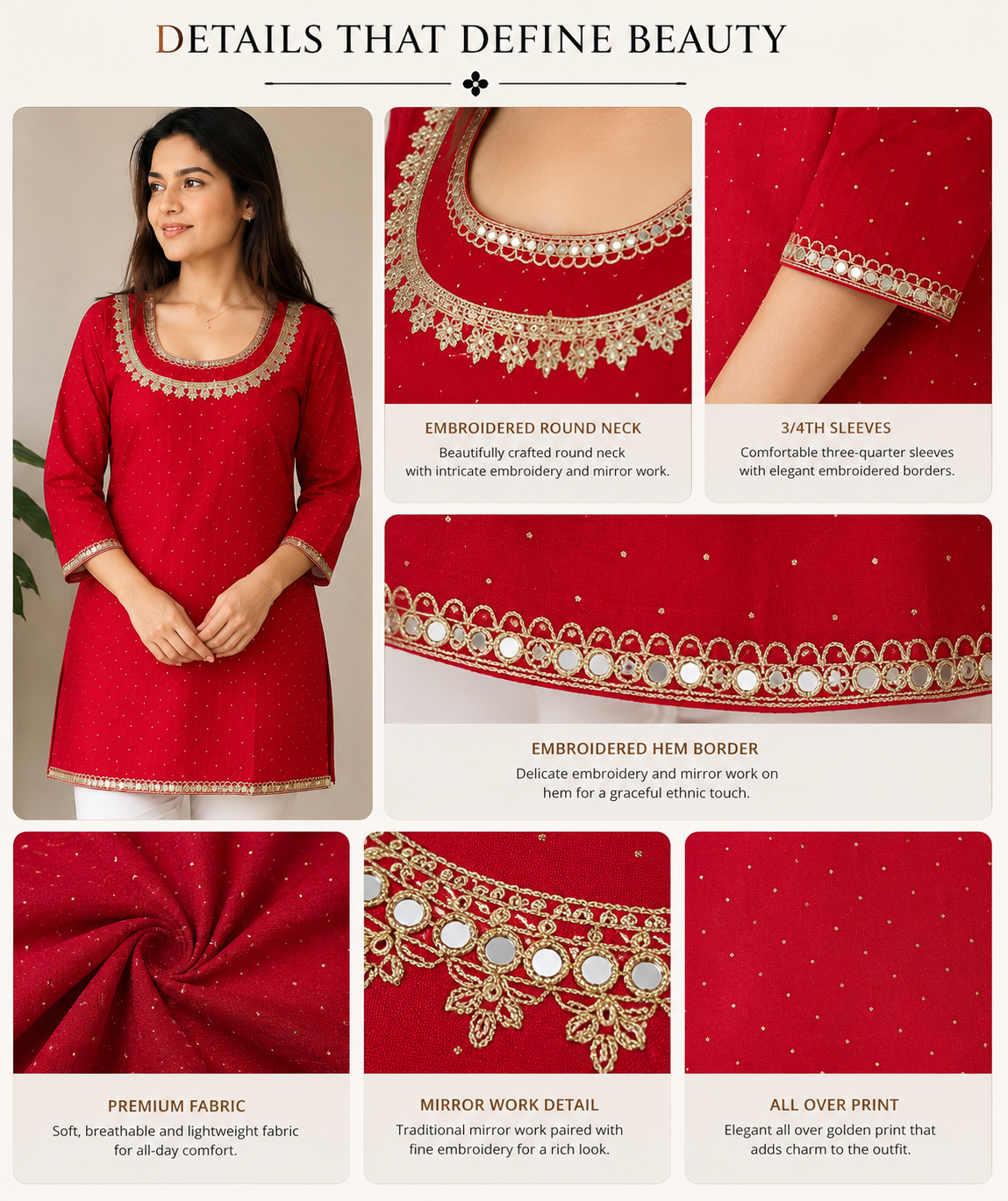 Stunning Red U-Neck Short Kurti for Party Wear